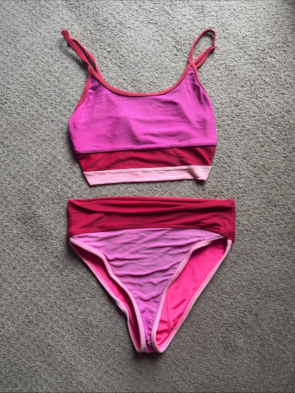 Beach Riot Pink & Red Ribbed Two-Piece Bikini